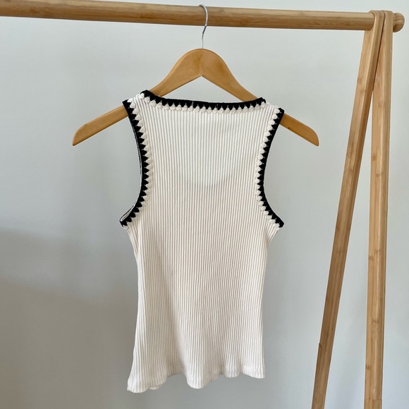 ✨SOLD✨ H&M Embroidered Ribbed Knit Tank Top in Cream - Small - Picture 4 of 7